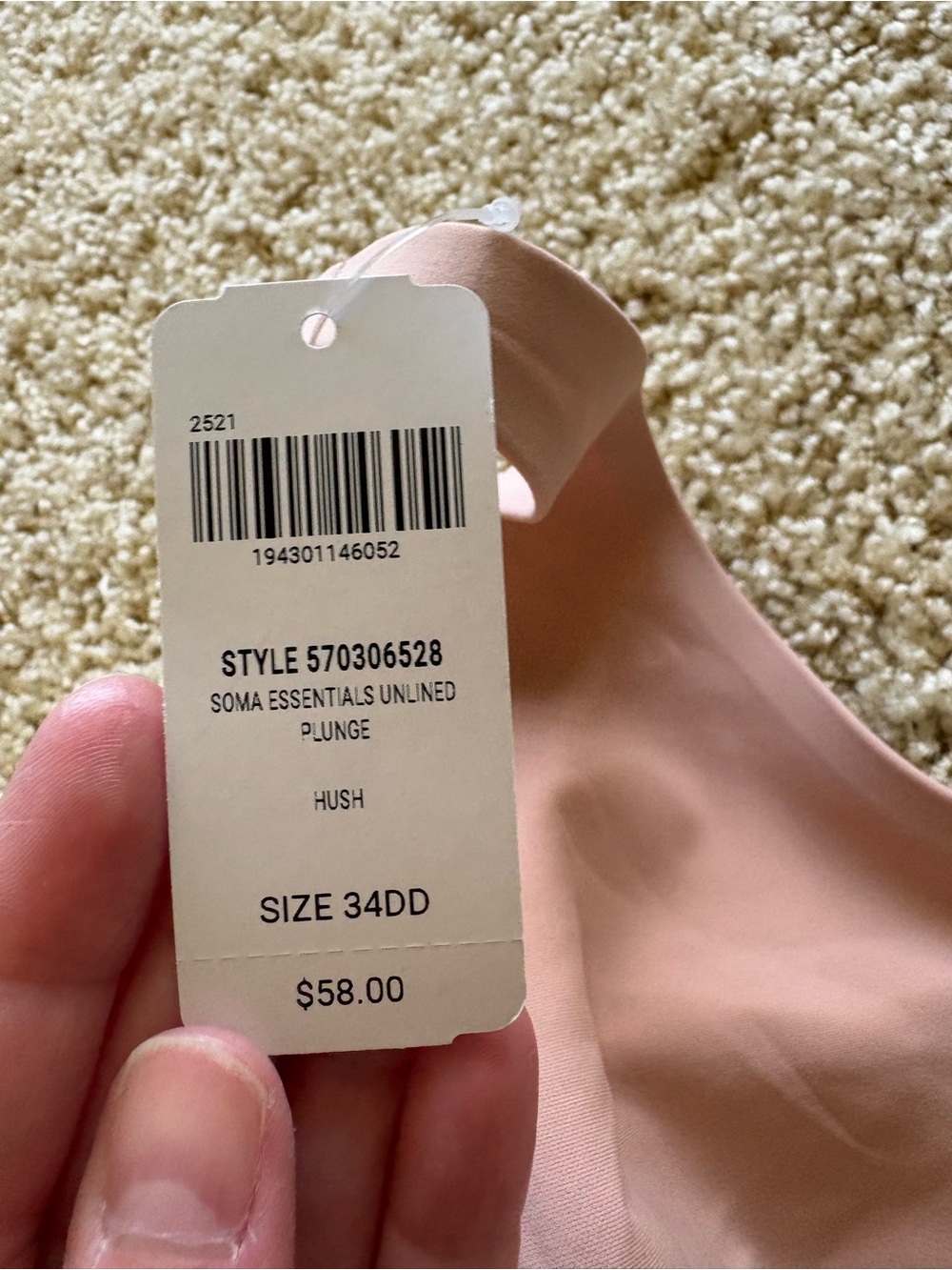 NWT Soma Essentials Unlined Plunge Bra Hush Beige 34DD - Picture 2 of 5